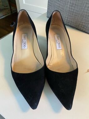 Jimmy Choo Black Suede Pointed Toe Kitten Heels